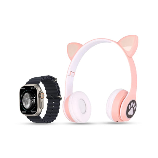 TK708 Smartwatch & Cat‑Style Headphones Bundle – Fitness Tracking & Bluetooth Calling